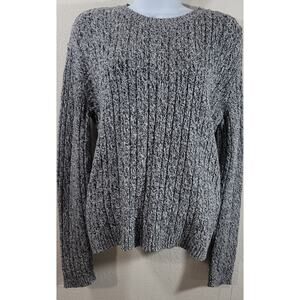 Karen Scott Black White Marled Cable Knit Sweater Large Lightweight Long Sleeve